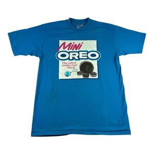 Vintage Oreo Mini T shirt 1992‎ Double Sides Hanes Large Made In USA Blue